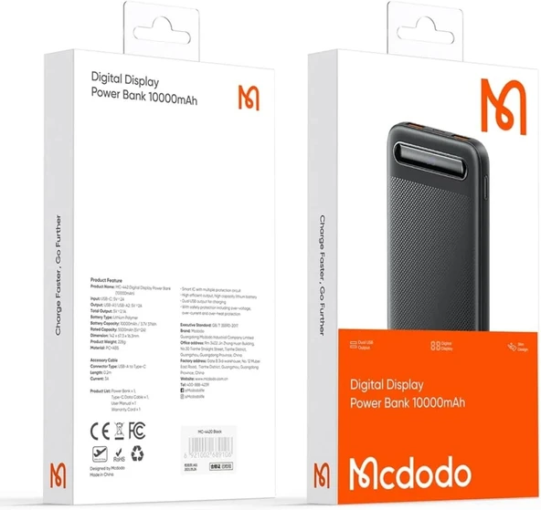 Mcdodo 10000mah Powerbank Led Ekranlı 10.000 Mah Taşınabilir Şarj Cihazı Siyah MC-4422 - 2