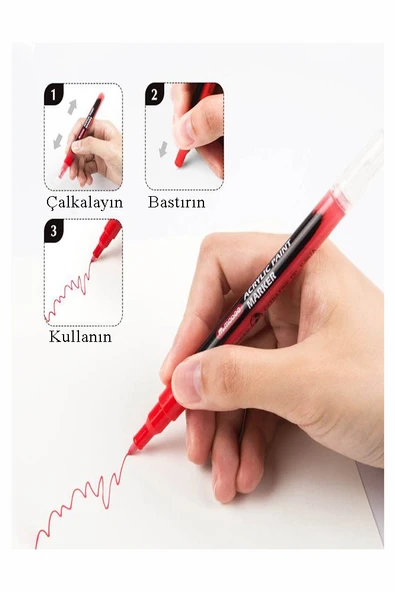 12 Renk Akrilik Markör Keçeli Kalem 1 Adet 12 li Acrylic Paint Marker Taş Cam Metal Seramik Plastik Tuval Ahşap 0.5 cm - 4