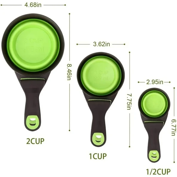 Katlanabilir Evcil Hayvan Mama Kaşığı Torba Klipsi Ölçü Kabı - Yeşil - 0.5 Cup (118ml) - 11