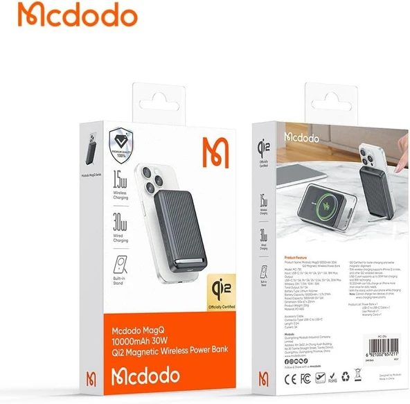 Mcdodo MC-7811 10.000 Mah 30 W Qi2 Manyetik Powerbank Siyah - Resim 2