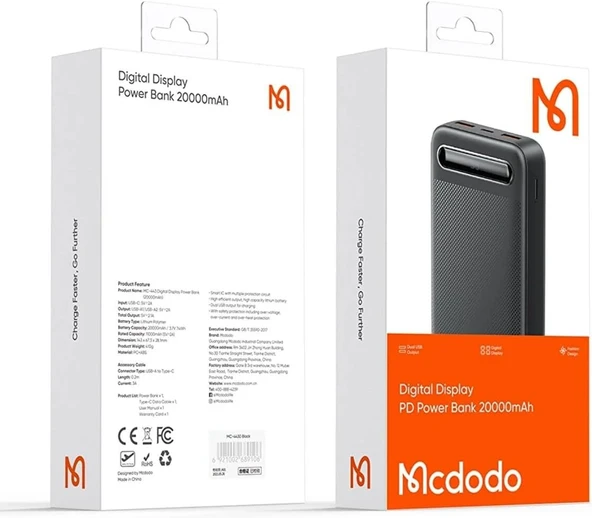 Mcdodo 30000mah Powerbank Led Ekranlı 30.000 Mah Taşınabilir Şarj Cihazı Siyah MC-4442 - Resim 2