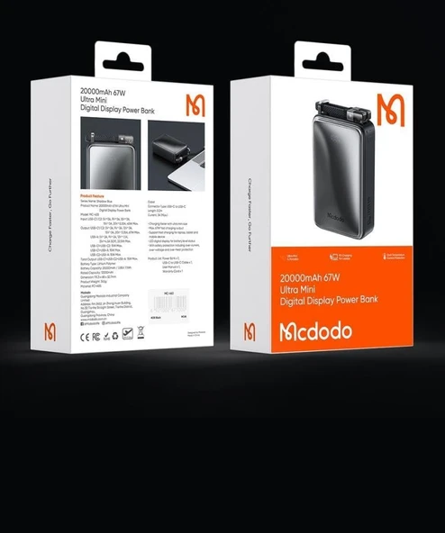 MCDODO MC-4331 BLACK 20000 MAH 67W DİGİTAL DİSPLAY POWER BANK - Resim 2