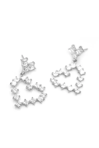 Taşlı Kalp Küpe - Gümüş ürün görseli 1