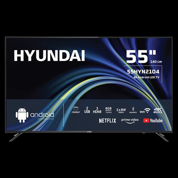 Hyundaı 55hyn2104, 55" 140cm, 4k Ultra Hd, Dahili Wi-fi, Dahili Uydu Alıcılı, Android Led Televizyon