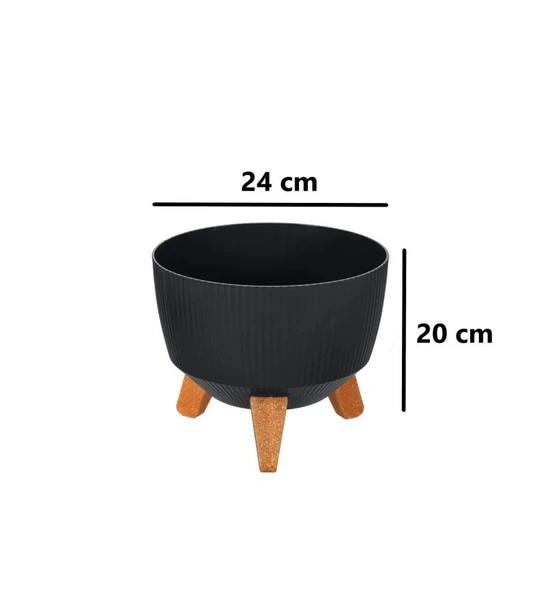 Omnipazar ELF 3 Boy Dekoratif Ayaklı Nostalji Saksı Takımı Antrasit - Resim 3