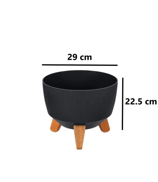 Omnipazar ELF 3 Boy Dekoratif Ayaklı Nostalji Saksı Takımı Antrasit - Resim 4