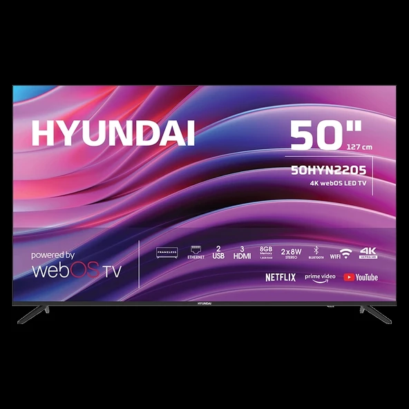 Hyundaı 50hyn2205, 50" 127cm, 4k Ultra Hd, Dahili Wi-fi, Dahili Uydu Alıcılı, Smart Led Televizyon
