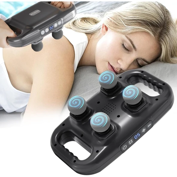 4 Başlıklı Masaj Tabancası Ergonomik Derin Doku Sırt ve Boyun Masaj Aleti Ağrı ve Sızı Giderici