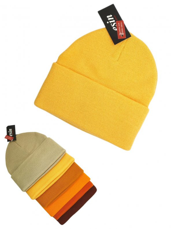 Düz Renk Triko Kadın Sarı Tonlarında Tekli Bere AS-0019 - 5