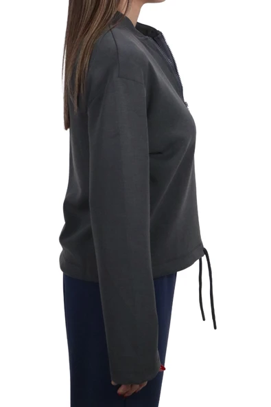 Kadın Modal Kumaş Bel Bağcıklı Antrasit Ceket Hırka - 2