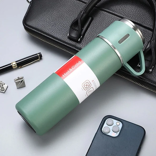Vakuum Flask Set Paslanmaz Çelik 304 Mint Renk Matara Termos - 3