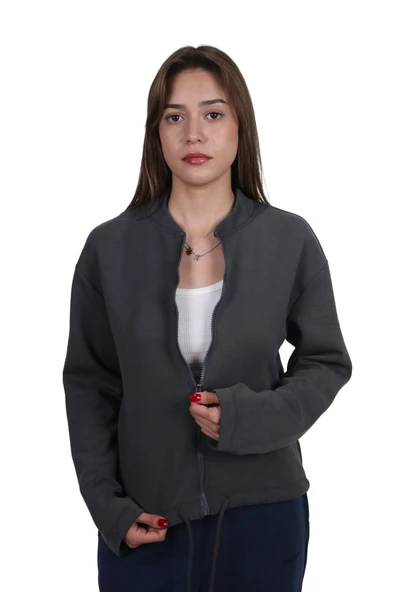 Kadın Modal Kumaş Bel Bağcıklı Antrasit Ceket Hırka