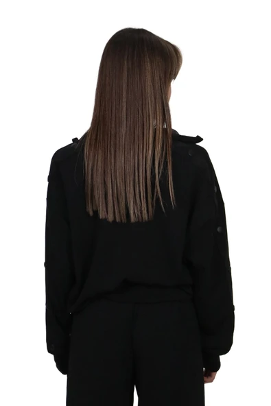 Kadın Modal Kumaş Dik Yaka Rahat Kalıp Siyah Ceket Hırka - 6