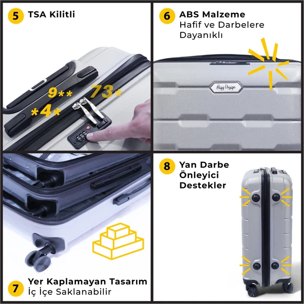 Biggdesign Moods Up TSA Kilitli 24" ABS Gövdeli Valiz  | Orta Boy-Gümüş - 7