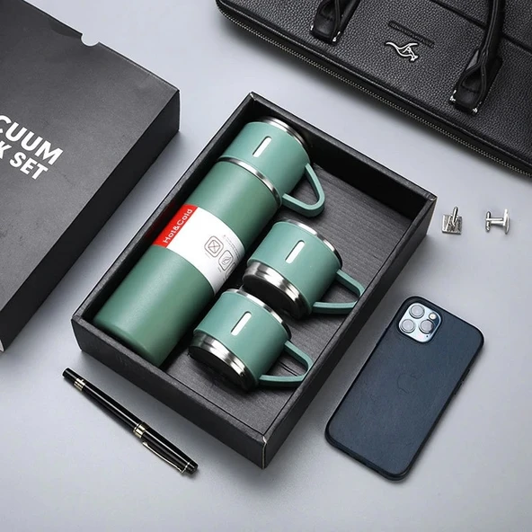 Vakuum Flask Set Paslanmaz Çelik 304 Mint Renk Matara Termos