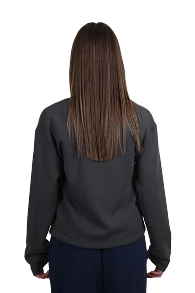 Kadın Modal Kumaş Bel Bağcıklı Antrasit Ceket Hırka - 6