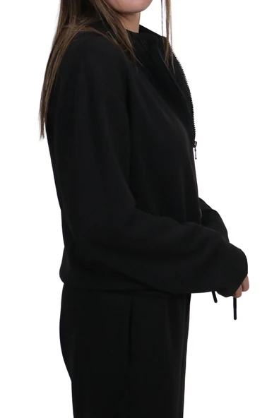 Kadın Modal Kumaş Bel Bağcıklı Siyah Ceket Hırka - 4