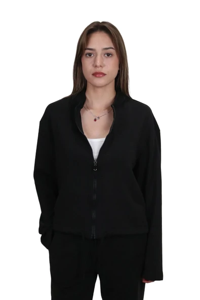 Kadın Modal Kumaş Bel Bağcıklı Siyah Ceket Hırka - 2