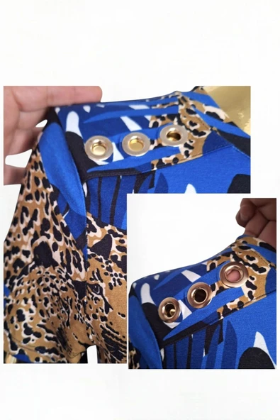 KAREN MİLLEN #KAREN MİLLEN VİSKON LEOPAR ANİMAL BASKILI MAVİ SİYAH KAHVE #esnek #mavi #elbise - 3