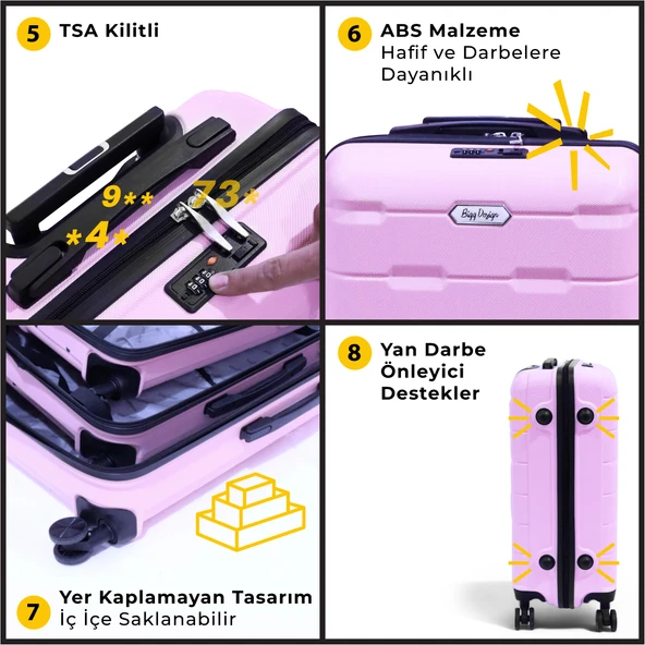 Biggdesign Moods Up TSA Kilitli 20" ABS Gövdeli Valiz  | Kabin Boy-Pembe - 7
