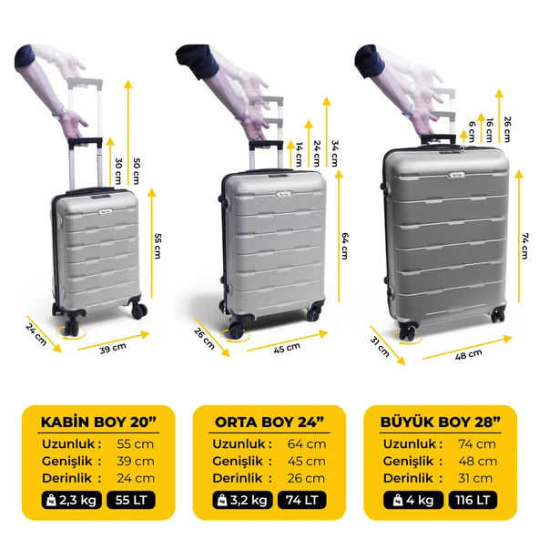 Biggdesign Moods Up 3'lü Valiz Seti, TSA Kilitli, ABS Gövde, Gümüş - 3