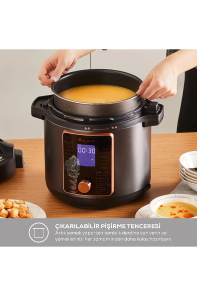 Karaca Yoğurt hazırla 2 in 1 6L Çok Amaçlı Basınçlı Pişirici Akıllı Elektrikli Düdüklü Tencere ve Airfryer - 6