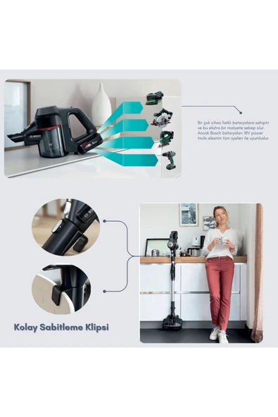 Bosch Premium Şarjlı Dikey Süpürge Yüksek Esneklik ve Performans Pratik Tak Çıkar Özellikli - 4