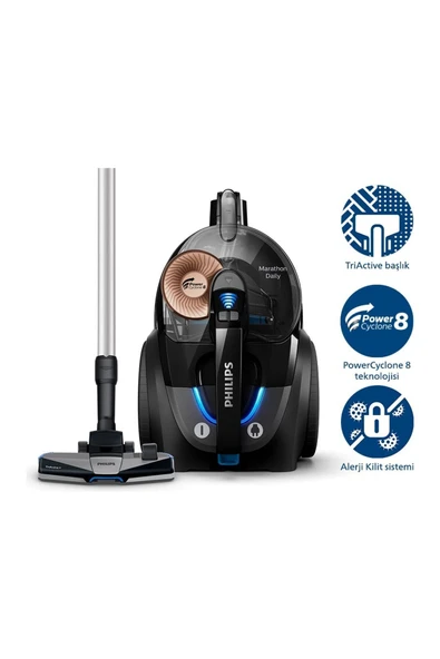 Philips Marathon Daily Toz Torbasız Süpürge 7000 serisi hepa13, - 2