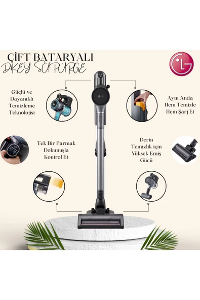 LG Premium Smart Inverter Motor Axial Turbo Cyclone Kombinasyonu 5 Adımlı Filtreleme Çift Batarya