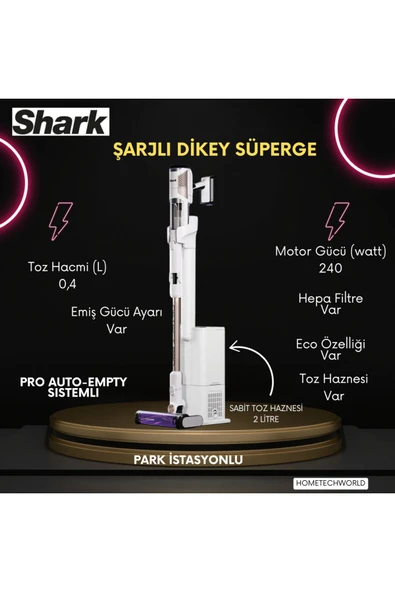 Shark Auto-Empty Sistemli Şarjlı Dikey Süpürge 2litre toz Hazneli