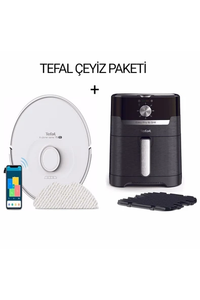 TEFAL Mop Özellikli Akıllı Robot Süpürge Beyaz + Fritöz Airfryer Hava Ile Kızartma & Izgara - 1