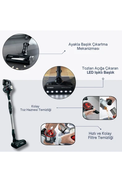 Bosch Premium Şarjlı Dikey Süpürge Yüksek Esneklik ve Performans Pratik Tak Çıkar Özellikli