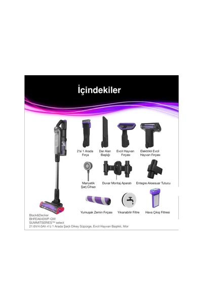 Black&Decker Black+Decker SUMMITSERIES™ select 21.6V/4.0Ah  Şarjlı Dikey Süpürge, Evcil Hayvan Başlıklı, Mor - 5