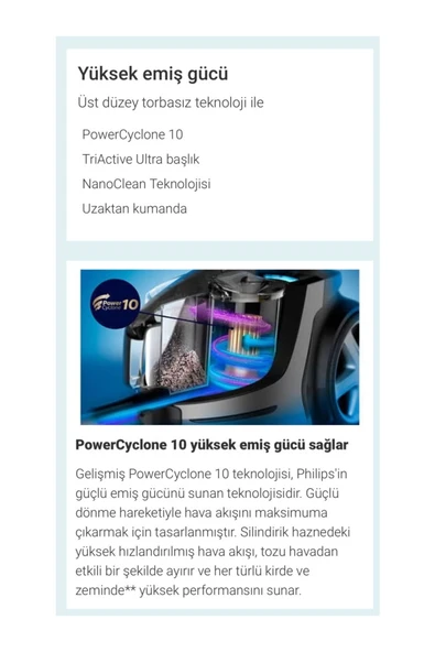 Philips PHİLİPS Premium Marathon Ultimate Yüksek Emiş Güçlü HEPA Alerjik Filtreli Torbasız Süpürge, HEPA 13 - 4