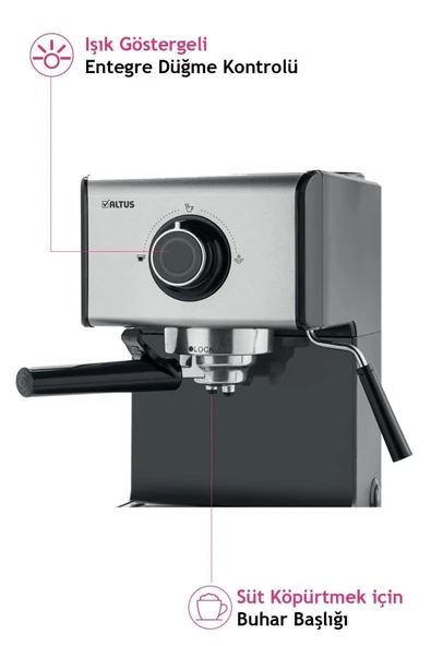 Altus Al 4933 Es Espresso Makinesi, Süt Köpürtme, Bardak Isıtma, 15 Bar, 1200w, 1,2 L - 5