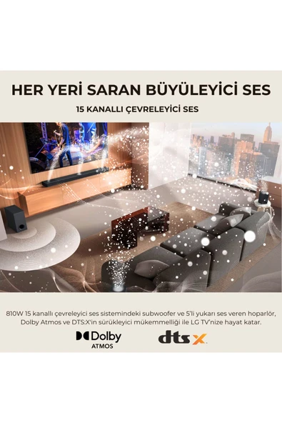LG Premium 810W 15 Kanallı Çevreleyici Subwoofer ve 5'li Yukarı Ses Veren Hoparlör Dolby Atmos DTS:X