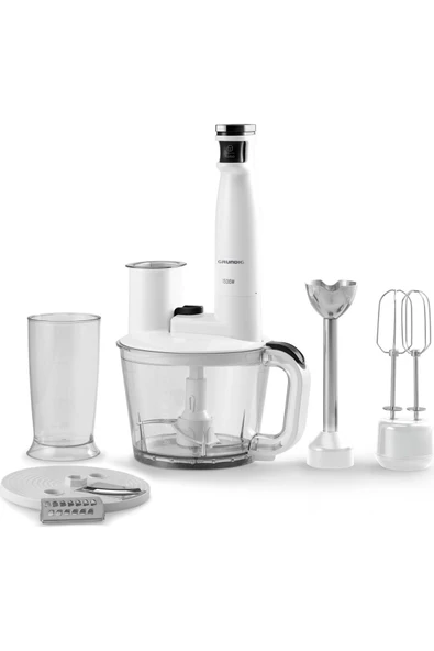 Grundig Rendeli Doğrayıcı Turbo Blender Seti, 4 Bıçaklı Paslanmaz Çelik Çırpıcı, 1500 W Motor,Beyaz