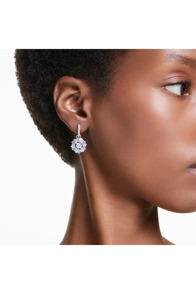 Swarovski Idyllia damla küpeler, Karışık kesimler, Çiçek, Mavi, Rodyum kaplama
