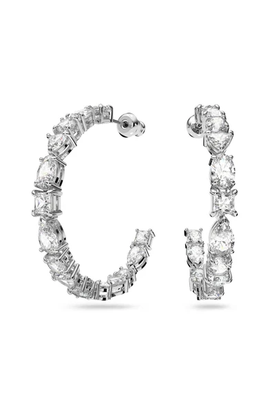 Swarovski Tennis Dlxmc Hoop Küpe, Beyaz, Rodyum Kaplama - 5633858