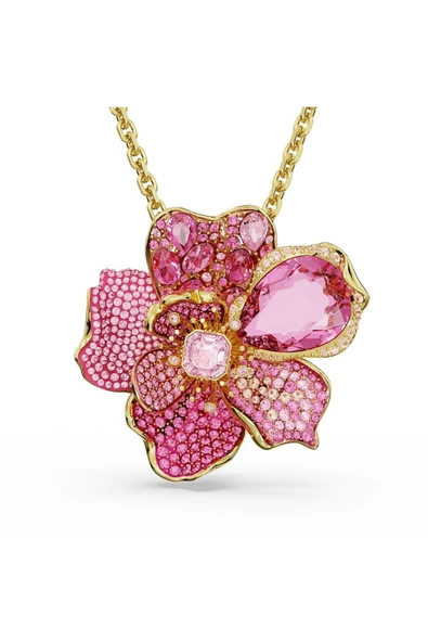 Swarovski 5652068 Kolye Florere Pendant And Brooch, Pave, Flower, Pink, Gold-tone Plated