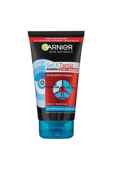 Garnier Saf & Temiz Siyah Nokta Karşıtı Kömürlü 3'ü 1 Arada Peeling Maske 150 Ml - 5