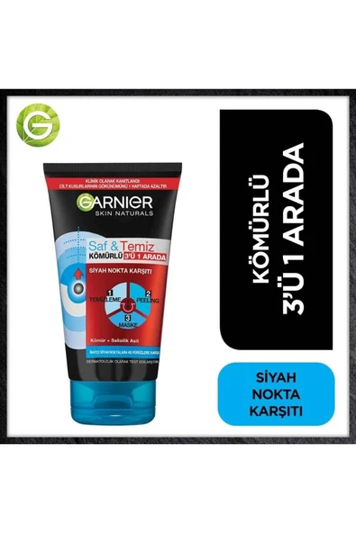 Garnier Saf & Temiz Siyah Nokta Karşıtı Kömürlü 3'ü 1 Arada Peeling Maske 150 Ml - 2