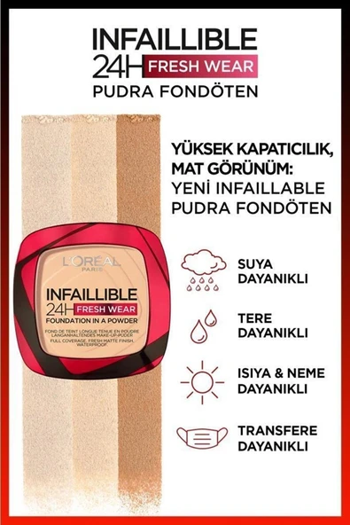 L'Oreal Paris Infaillible 24h Fresh Wear Süper Pudra Fondöten 40 Cashmere - 5