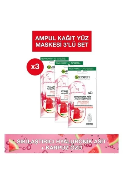 Garnier Hyaluronik Asit Sıkılaştırıcı Ampul Kağıt Maske 3'lü Set