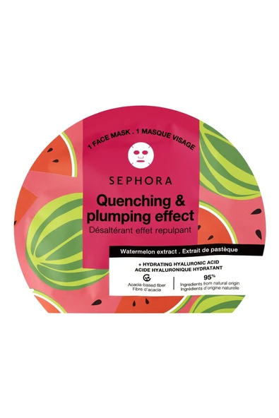 SEPHORA COLLECTION Nemlendirici ve Işıltı Verici Hyaluronik Asit ve Bitki Özleri İçeren Yüz Maskesi (Karpuz)