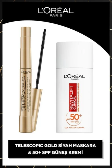 L'Oreal Paris Telescopic Mascara & Revitalift Clinical SPF 50 Daily High UV Protection Facial Sun Cream 50ml