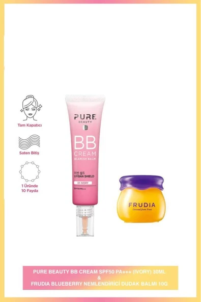 PURE BEAUTY BB Cream SPF50 Ivory 30 ML + Frudıa Blueberry Nemlendirici Dudak Balmı