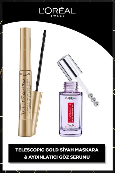 L'Oreal Paris Telescopic Maskara & Revitalift Filler Aydınlatıcı Göz Serumu 2 li Set