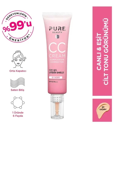 PURE BEAUTY CC Krem Spf50 Pa+++ Ivory paraben içermez 30 ml PR