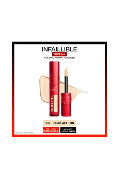 L'Oreal Paris L'Or al Paris Skin Ink Gün Boyu Kapatıcı Fondöten - Sıcak Alt Ton 100